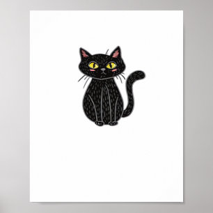 Poster Mágica Gato Preto - Arte Gato de Halloween Cuta e 