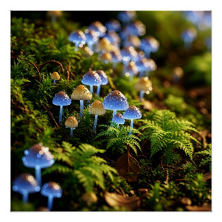 Póster Magical Bioluminescent Fungi - Deep Forest