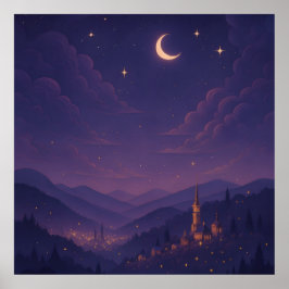 Poster Magical Moonlit Village Nightscape