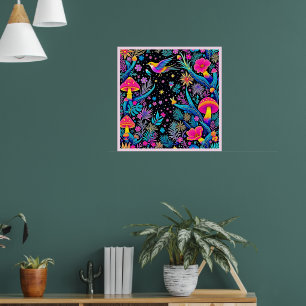 Poster Magical Neon Forest Night Design