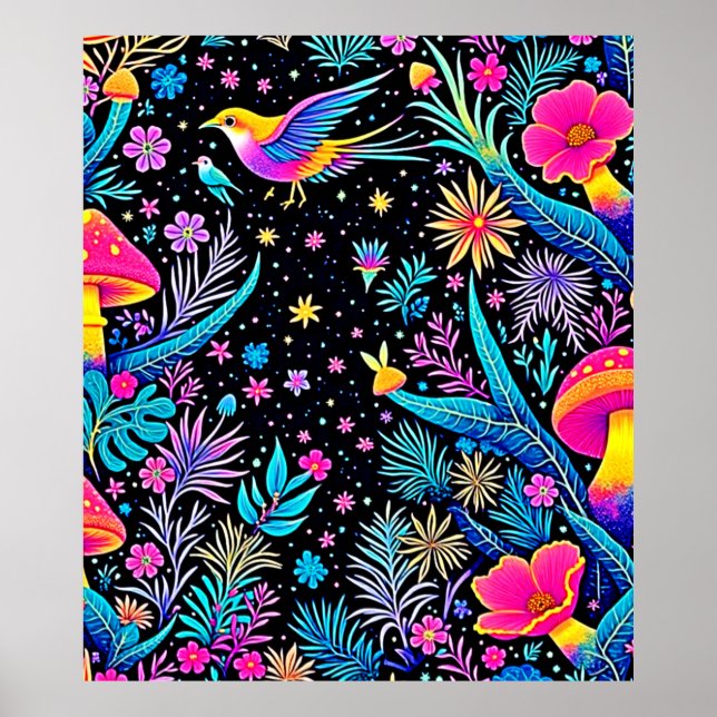 Poster Magical Neon Forest Night Design (Frente)