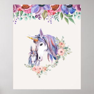 Poster Magical Unicorn Mom & Baby Watercolor