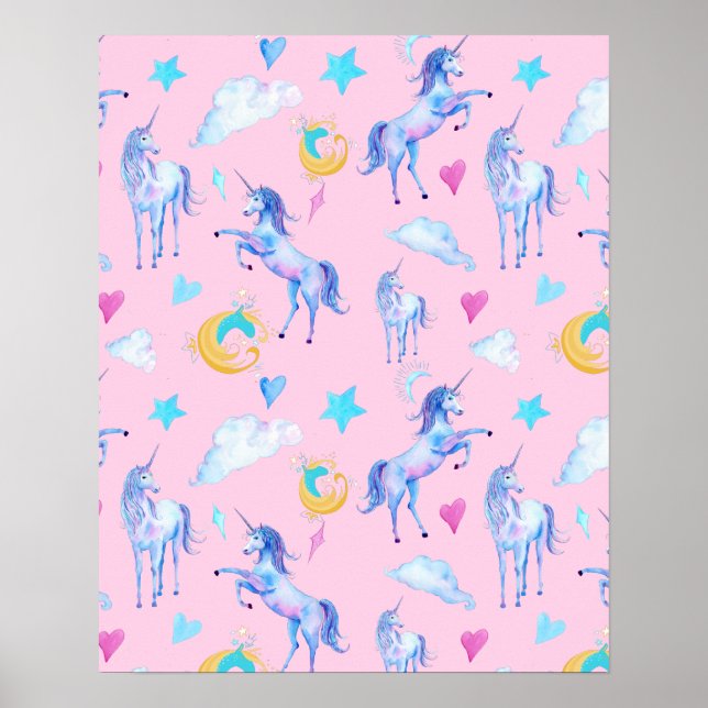Poster Magical Unicorn Pattern Watercolor Design (Frente)