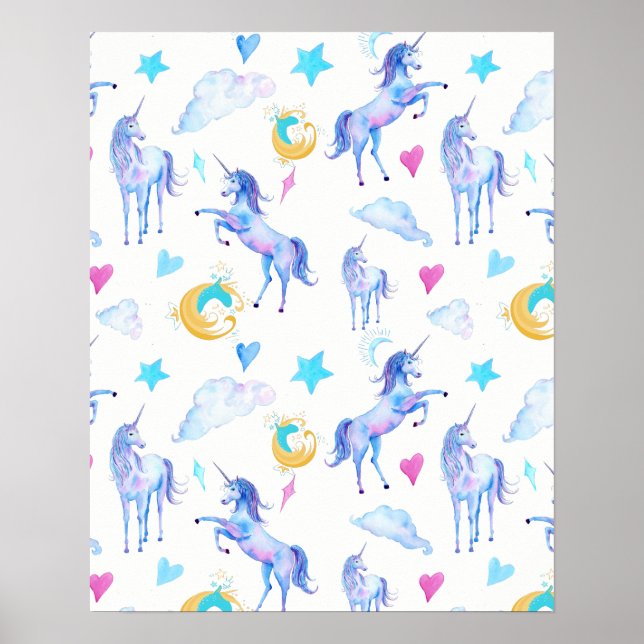 Póster Magical Unicorn Pattern Watercolor Design (Frente)