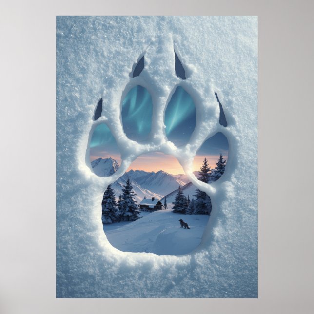 Poster Magical Wolf Paw Print Winter Landscape (Frente)
