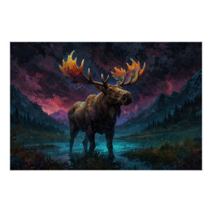 Póster Mágico Jasper Moose e Montanhas Rochosas