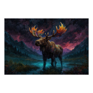 Póster Mágico Jasper Moose e Montanhas Rochosas