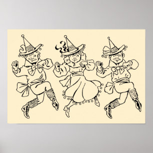 Póster Mágico Vintage de Oz, Munchkins Dançantes Fofos!