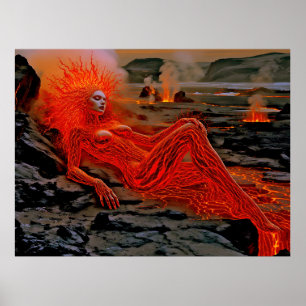 Poster "Magma Dormindo" - Retrato de Mulher Vulcânica