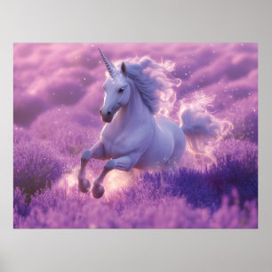 Poster Magnífico Unicórnio Branco Galopando Através da La