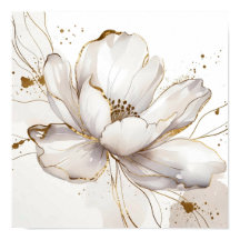 Magnólia Branca Moderna Arte de Linha Dourada Flor