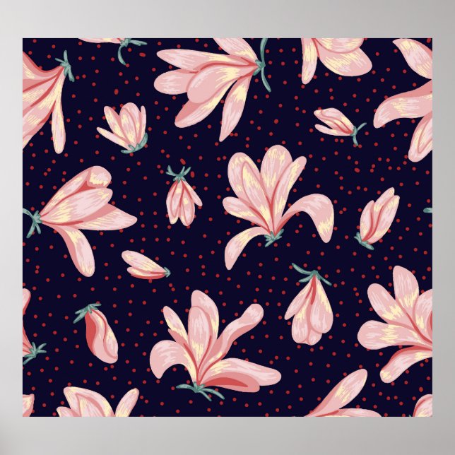 Poster Magnólias florescentes, padrão de colheita desenha (Frente)