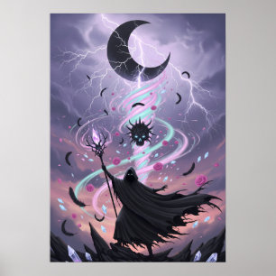 Poster Mago Arcano Pastel Goth com Cajado de Cristal