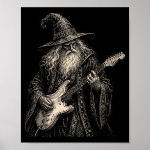 Poster Mago Engraçado Tocando Música Rock de Guitarra Elé
