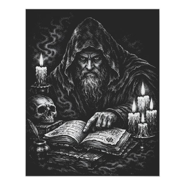 Póster Mago Estudando o Grimório — por BurnsInHell (Frente)
