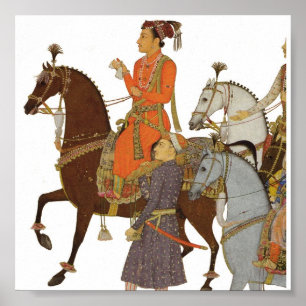 Póster Maharaja a cavalo, ilustração de Mughal do india