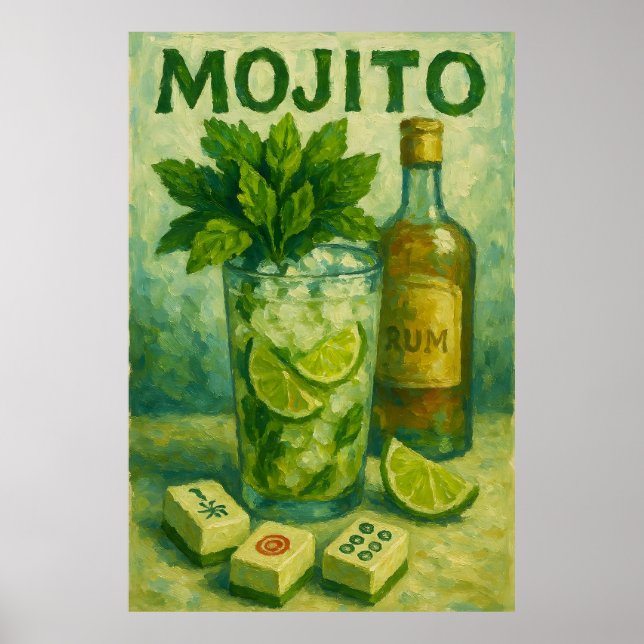 Poster Mahjong de Coquetel Vintage Retro (Frente)