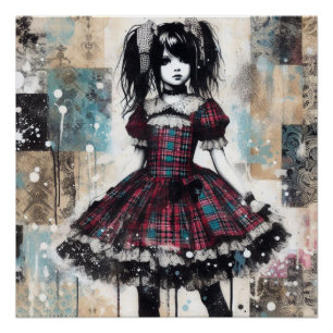 Póster Maiden gótica em Tartan Elegance