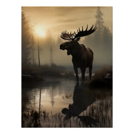 Póster Maiestosa Moose no amanhecer