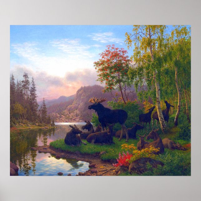 Poster Maiestoso alce em uma paisagem de outono na Suécia (Frente)