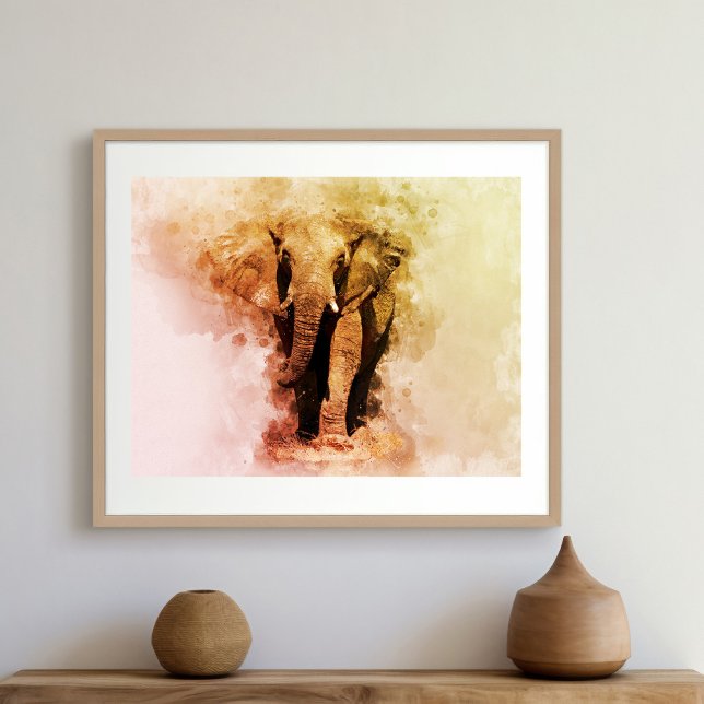 Poster Maiestoso Elefante Africano Andando Aquarela Mascu (Criador carregado)