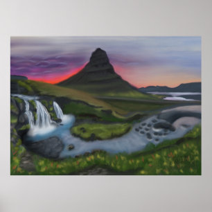 Poster Maiestoso Kirkjufall: Panorama da Paisagem Islande
