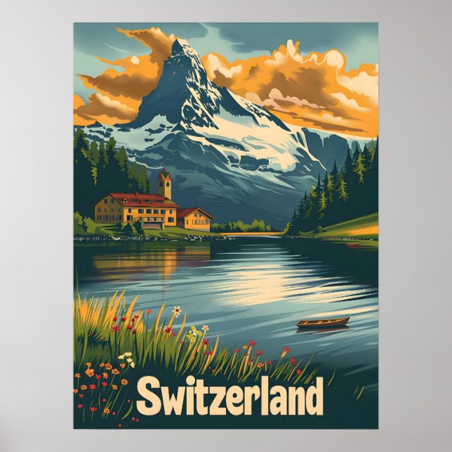 Poster Maiestoso Matterhorn: Lakeside Bliss na Suiça (Frente)