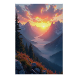 Póster Maiestoso nascer do sol sobre montanhas - declive