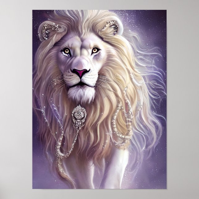 Poster Maiestoso White Lion Fantasy Art (Frente)