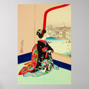 Poster Maiko e Pavilhão Dourado Hasegawa Sadanobu III 