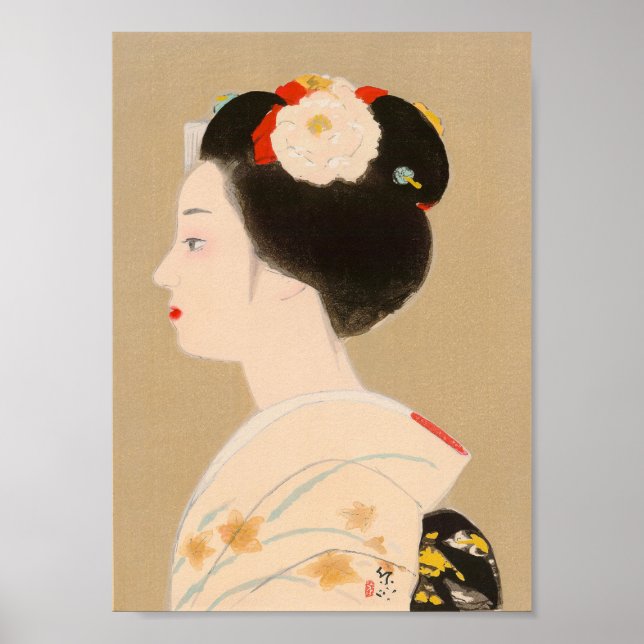 Poster Maiko Japonesa em quimono senhora geisha (Frente)