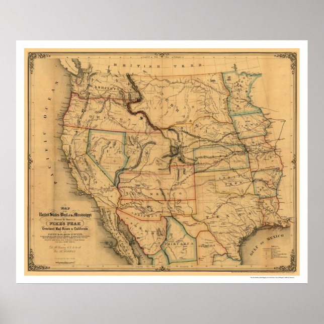 Poster Mail Route Railroad Map 1859 (Frente)