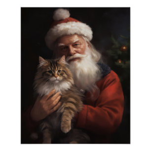 Póster Maine Coon com Papai Noel Natal Festivo
