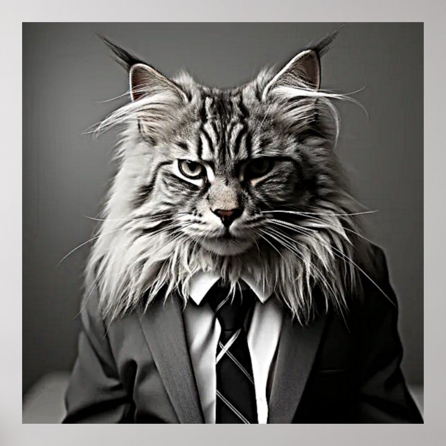 Poster Maine Coon em um terno preto e gravata (Frente)