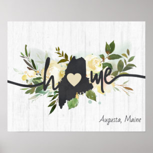 Poster Maine Estado Personalizado Sua Cidade Natal Rústic