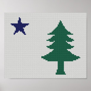 Poster Maine Flag Faux Cross-Stitch 1901