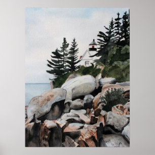 Poster Maine Lighthouse Watercolor Archival Print
