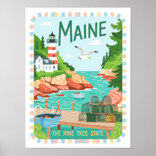 Poster Maine, Pine Tree State USA Summer Viagem
