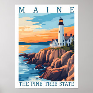 Poster Maine, Pine Tree State USA Viagem Place