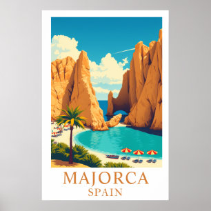 Poster Maiorca Espanha Arte de Viagem Mediterrâneo Vintag