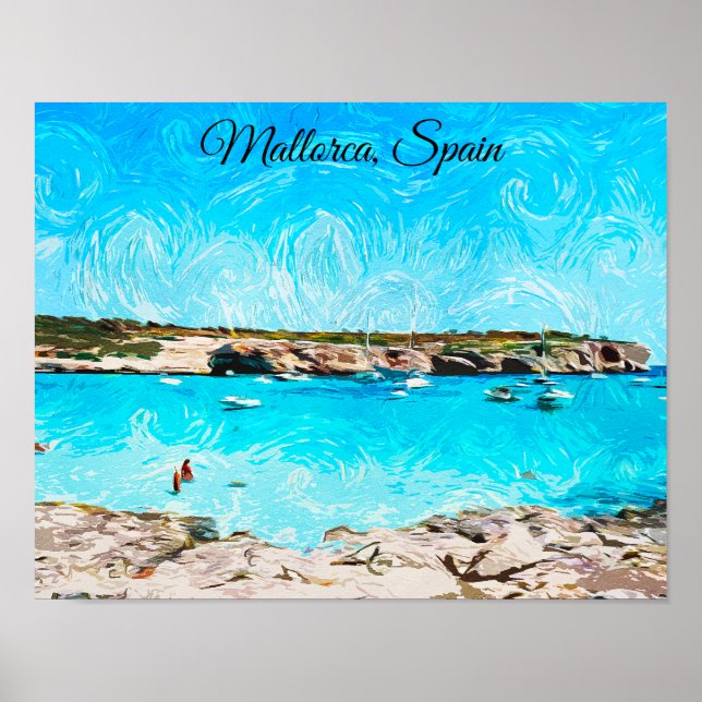 Poster Maiorca Espanha Ilha Balear Aquarela (Frente)