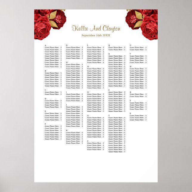 Poster Mais De 250 Gráficos De Casamento Floral Vermelho  (Frente)