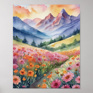 Poster Majestade da Montanha Roxa Aquarela