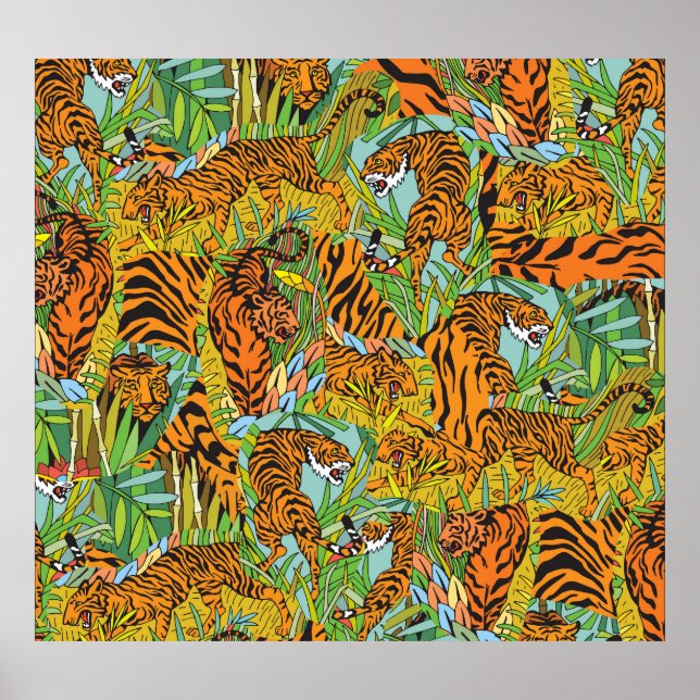 Poster Majestade da Selva: Tigres em meio à Greenerescênc (Frente)