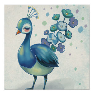 Póster Majestade Floral: O Pavão de Cauda em Flor