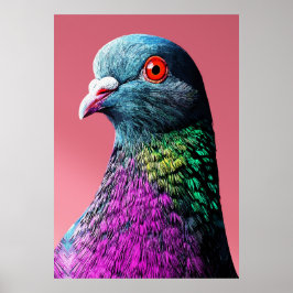 Poster Majestade Pombo Realístico Retrato de Ave Vívido