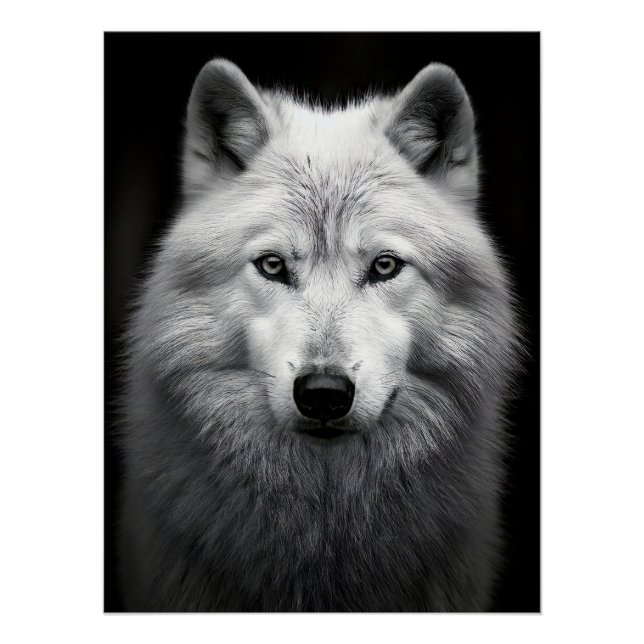 Póster Majestic Arctic Wolf Portrait in High Contrast Bla (Frente)