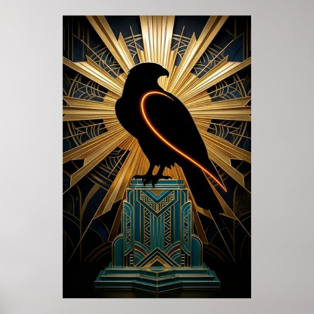 Poster Majestic Art Deco Falcon Silhouette Gold & Teal (Frente)