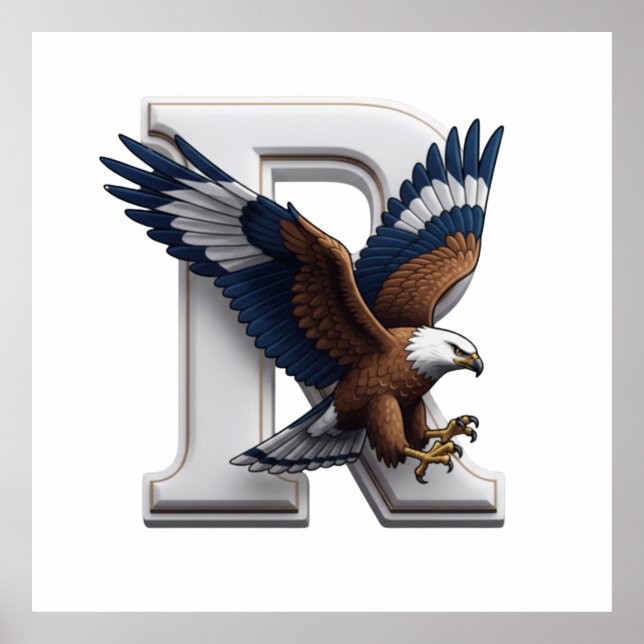 Poster Majestic Eagle Mascot Overlapping 3D Letter R (Frente)