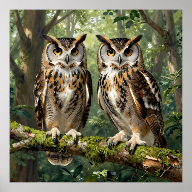 Poster Majestic Eagle Owls Forest Perch (Frente)